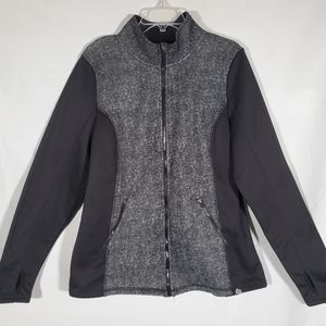 REEBOK HEATHER GREY & BLACK ATHLETIC MOCK NECK ZIP-UP SWEATER